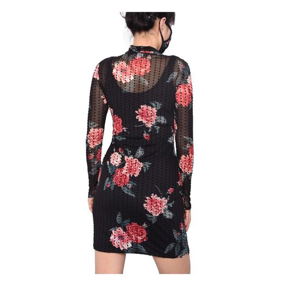 PLANET GOLD Womens Textured Mesh Long Sleeve Turtle Neck Short Sheath Dress - Picture 2 of 4